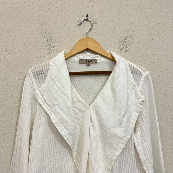 FLAX 100% Linen Draping Caper Lily Tattersall Jacket Top in White - Picture 2 of 10
